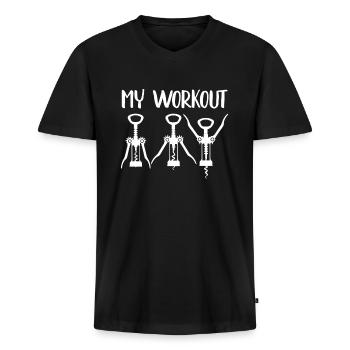 My Workout Fitness Wein Yoga Frauen Spruch Lustig - Männer Premium Bio T-Shirt mit V-Ausschnitt - Schwarz - Vorne - Nico (187cm)