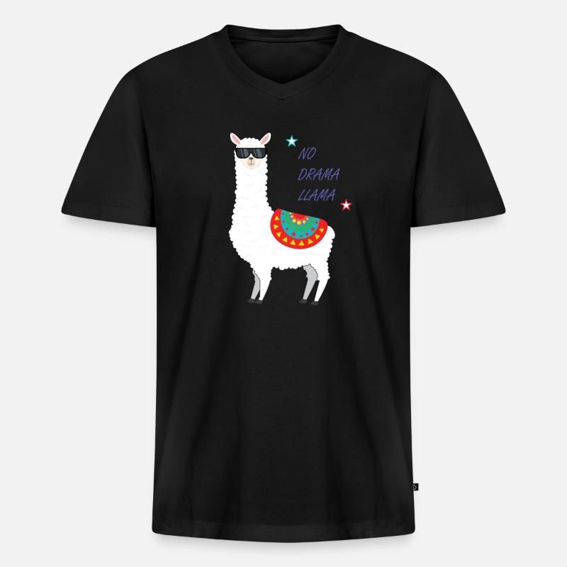 Lama - Männer Premium Bio T-Shirt mit V-Ausschnitt - Schwarz