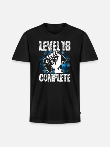 Nivå 18 Komplett födelsedagspresent 18 år - Ekologisk premium-T-shirt med V-ringning herr - svart