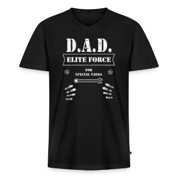 Dad - Elite Force for Special Tasks - Repair Army - Männer Premium Bio T-Shirt mit V-Ausschnitt - Schwarz - Vorne - Nico (187cm)