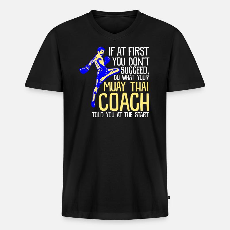 Muay Thai Coach - Männer Premium Bio T-Shirt mit V-Ausschnitt - Schwarz