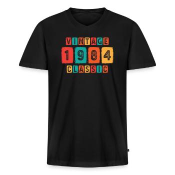 Millésime 1984 classique - Cadeau d’anniversaire 1984 - T-shirt encolure en V Premium bio Homme - noir - Devant - Nico (187cm)