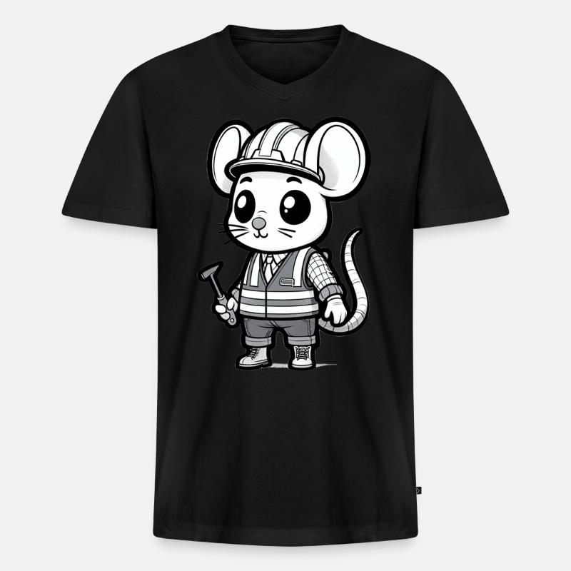 Cute Mouse Construction Worker - Men's Premium Organic T-shirt with V-neck - black