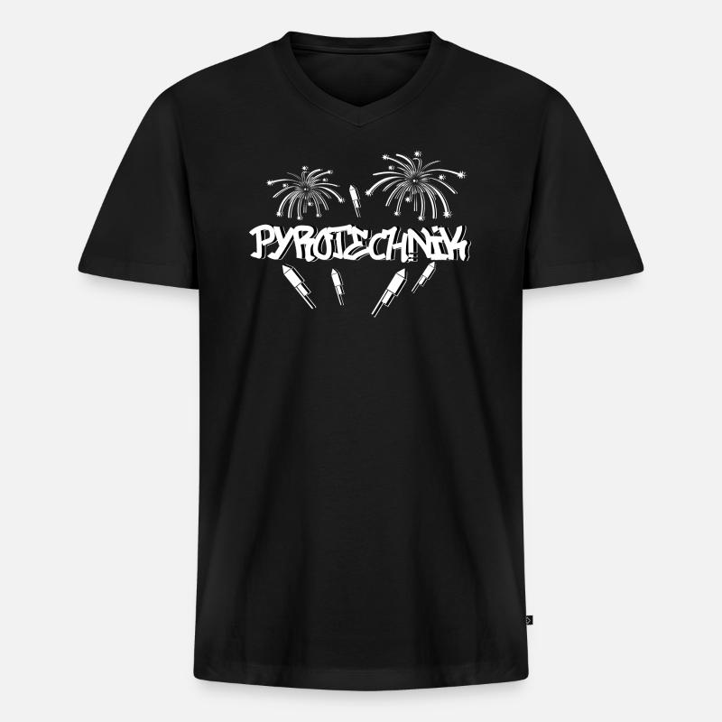 Pyrotechnik - Männer Premium Bio T-Shirt mit V-Ausschnitt - Schwarz