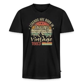 The legends were born in January 1983 - 1983 - Men's Premium Organic T-shirt with V-neck - black - Front - Nico (187cm)