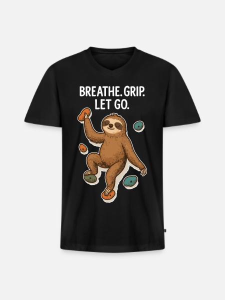Zen Sloth: Grip Let Go Climbing - Men's Premium Organic T-shirt with V-neck - black