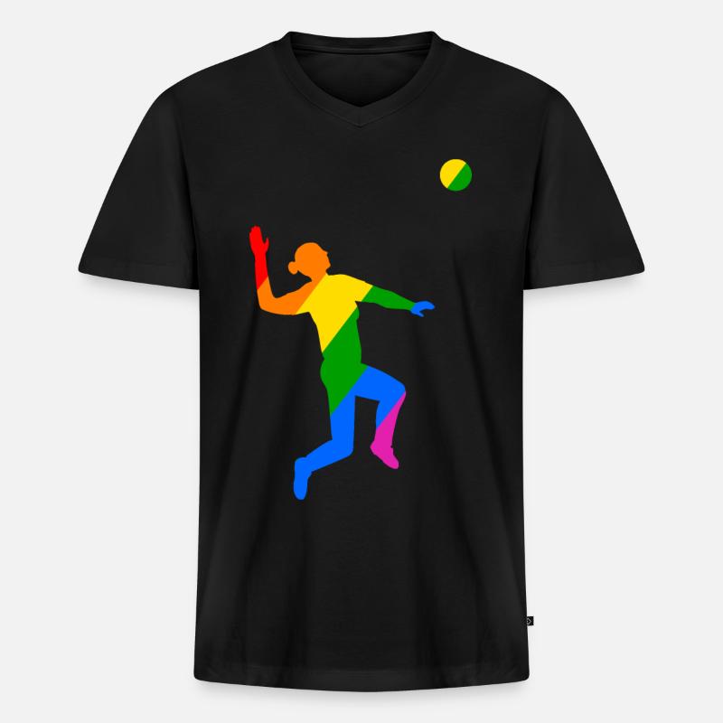 Regenbogen Sprung beim Volleyball - Männer Premium Bio T-Shirt mit V-Ausschnitt - Schwarz