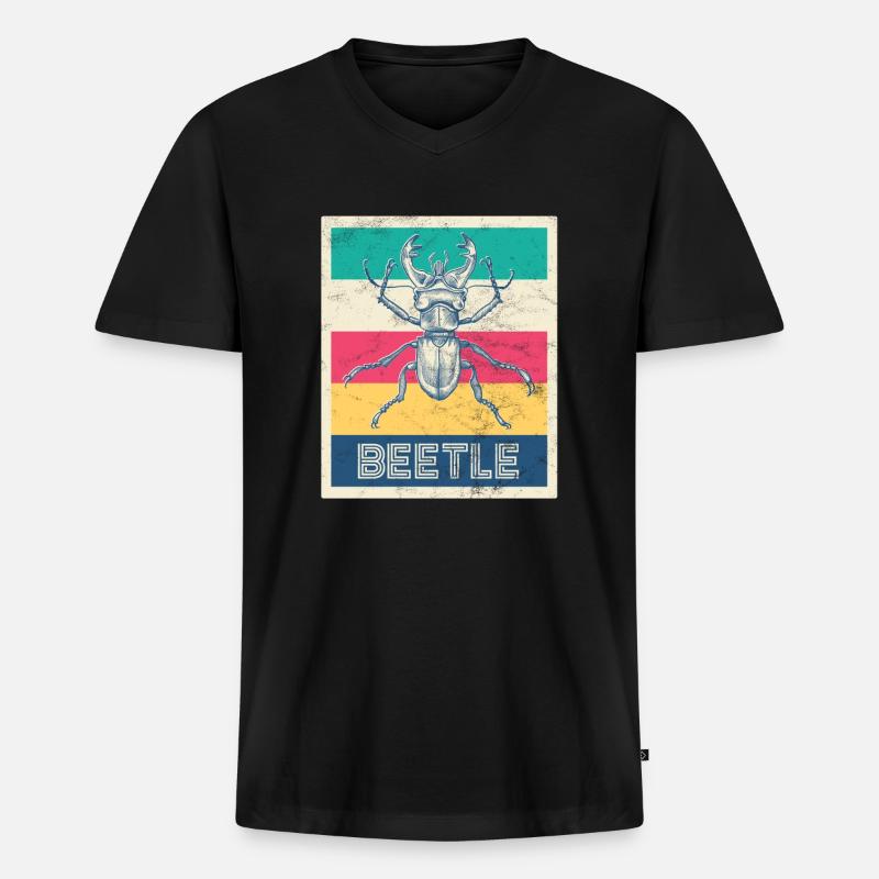 Retro Hirschkäfer "Beetle" - Männer Premium Bio T-Shirt mit V-Ausschnitt - Schwarz