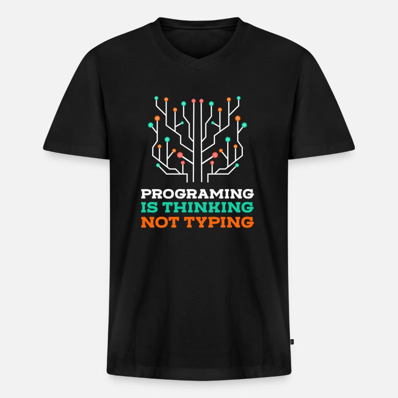 Programmeur Coder Nerd - T-shirt encolure en V Premium bio Homme - noir