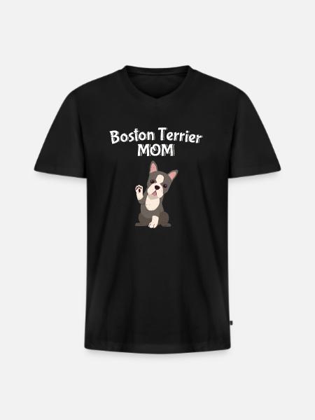 Maman Boston Terrier - T-shirt encolure en V Premium bio Homme - noir