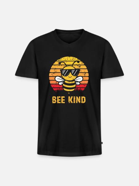 Bee Kind Biene - Männer Premium Bio T-Shirt mit V-Ausschnitt - Schwarz