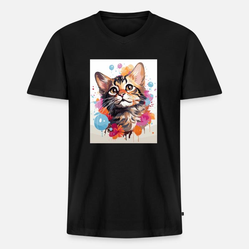 Bengal Katze - Männer Premium Bio T-Shirt mit V-Ausschnitt - Schwarz