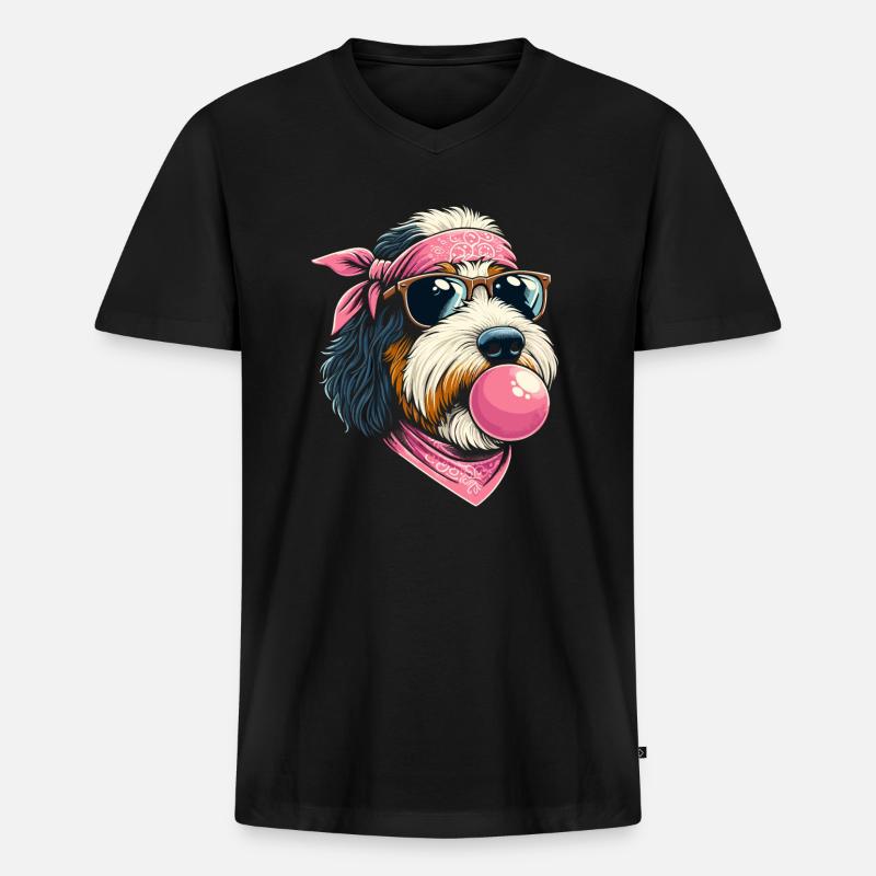 Bernedoodle Hund Kaugummi - Männer Premium Bio T-Shirt mit V-Ausschnitt - Schwarz