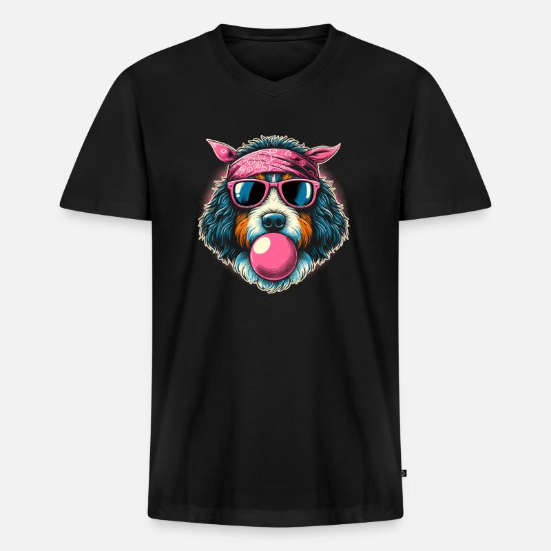 Bernedoodle Hund - Männer Premium Bio T-Shirt mit V-Ausschnitt - Schwarz