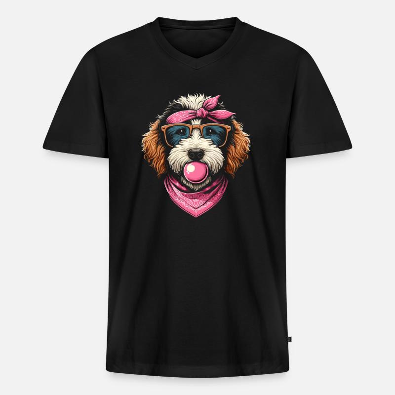 Bernedoodle Hund - Männer Premium Bio T-Shirt mit V-Ausschnitt - Schwarz