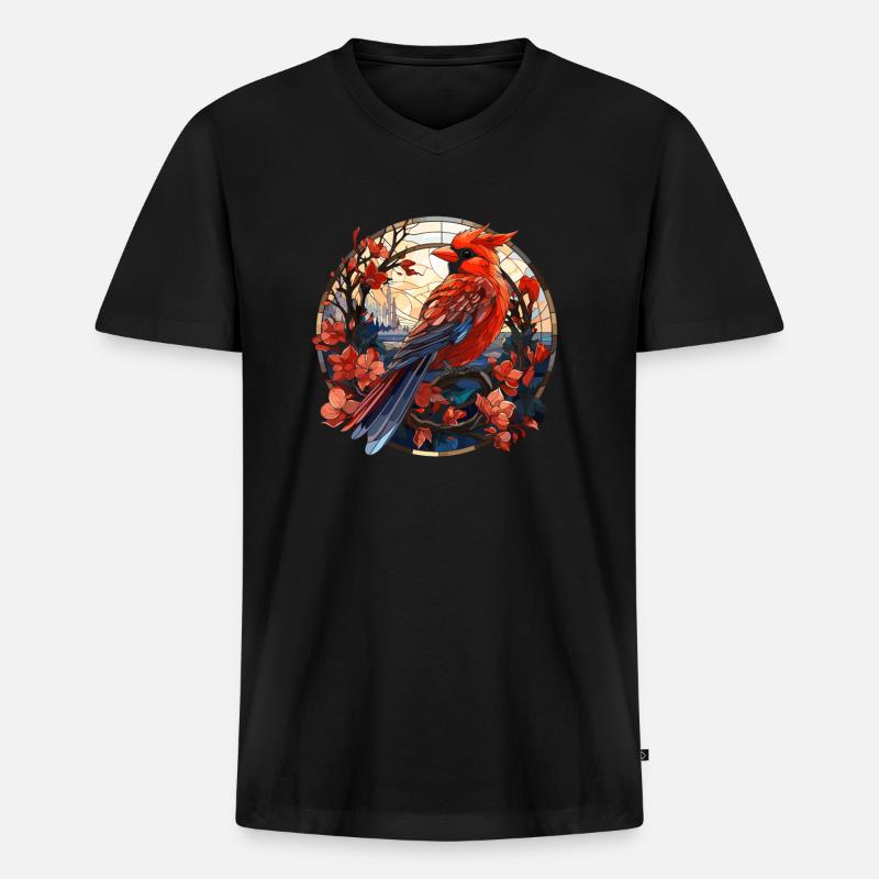 Rotkardinal Kardinal Vogel - Männer Premium Bio T-Shirt mit V-Ausschnitt - Schwarz