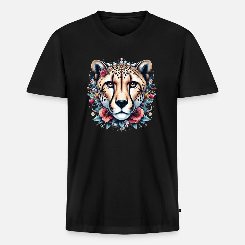 Cheetah Gepard - Männer Premium Bio T-Shirt mit V-Ausschnitt - Schwarz