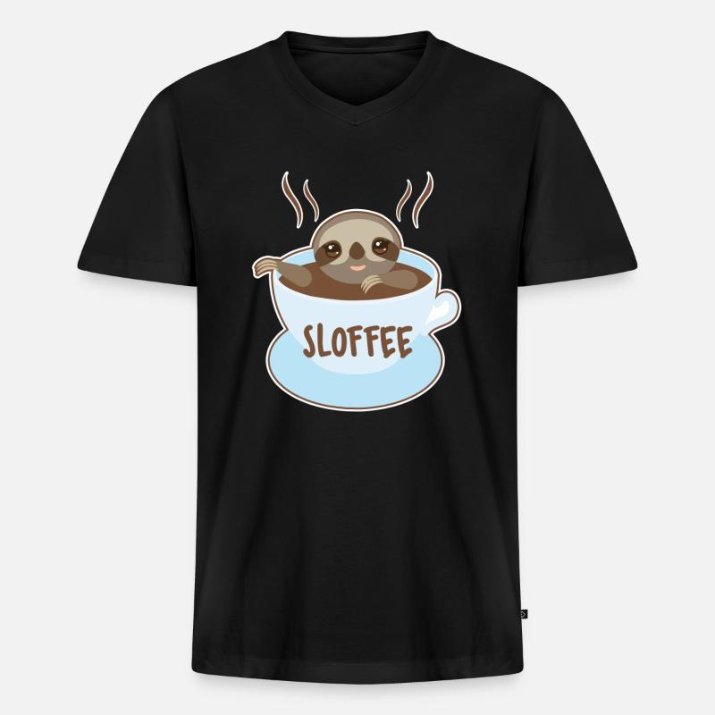 Faultier mit Kaffee - Männer Premium Bio T-Shirt mit V-Ausschnitt - Schwarz