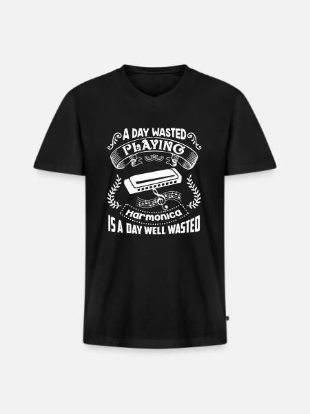 Harmonica A Day Playing Harmonica - Men's Premium Organic T-shirt with V-neck - black