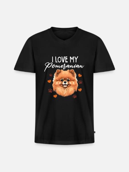 I Love My Pomeranian Dog - Men's Premium Organic T-shirt with V-neck - black