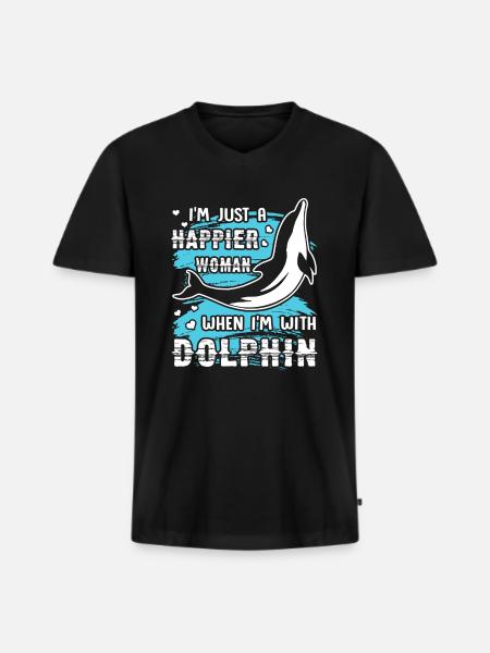 Dolphin Happy With Dolphin - Men's Premium Organic T-shirt with V-neck - black