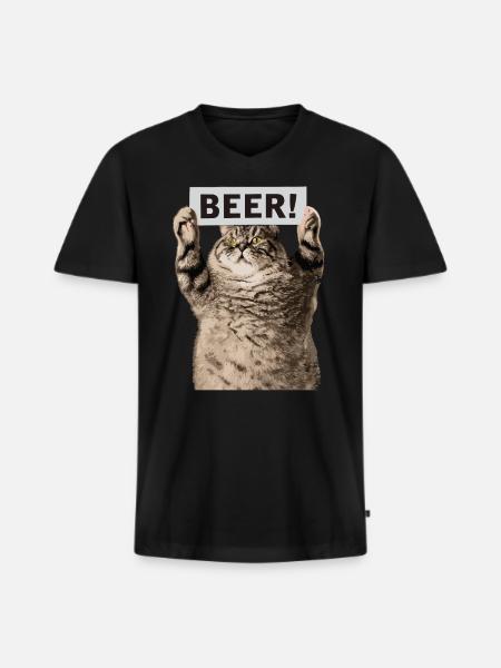 Bier Katze - Männer Premium Bio T-Shirt mit V-Ausschnitt - Schwarz