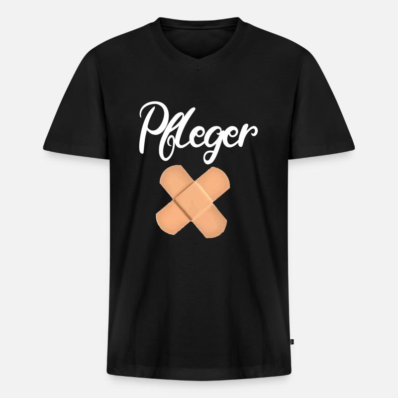 Pfleger - Männer Premium Bio T-Shirt mit V-Ausschnitt - Schwarz