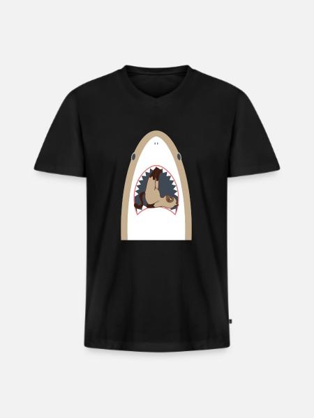 Shark Eating Cat - Men's Premium Organic T-shirt with V-neck - black