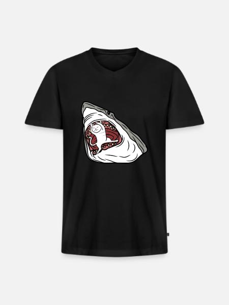 Chat mangeur de requins - T-shirt encolure en V Premium bio Homme - noir
