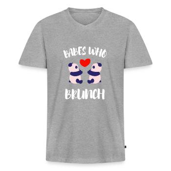 Babes Who Brunch Squat - Männer Premium Bio T-Shirt mit V-Ausschnitt - Grau meliert - Vorne