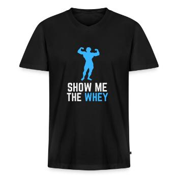 Show The Whey Protein Powder - Männer Premium Bio T-Shirt mit V-Ausschnitt - Schwarz - Vorne - Nico (187cm)