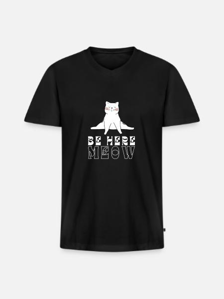 Yoga Cat - Be Here Meow - Men's Premium Organic T-shirt with V-neck - black