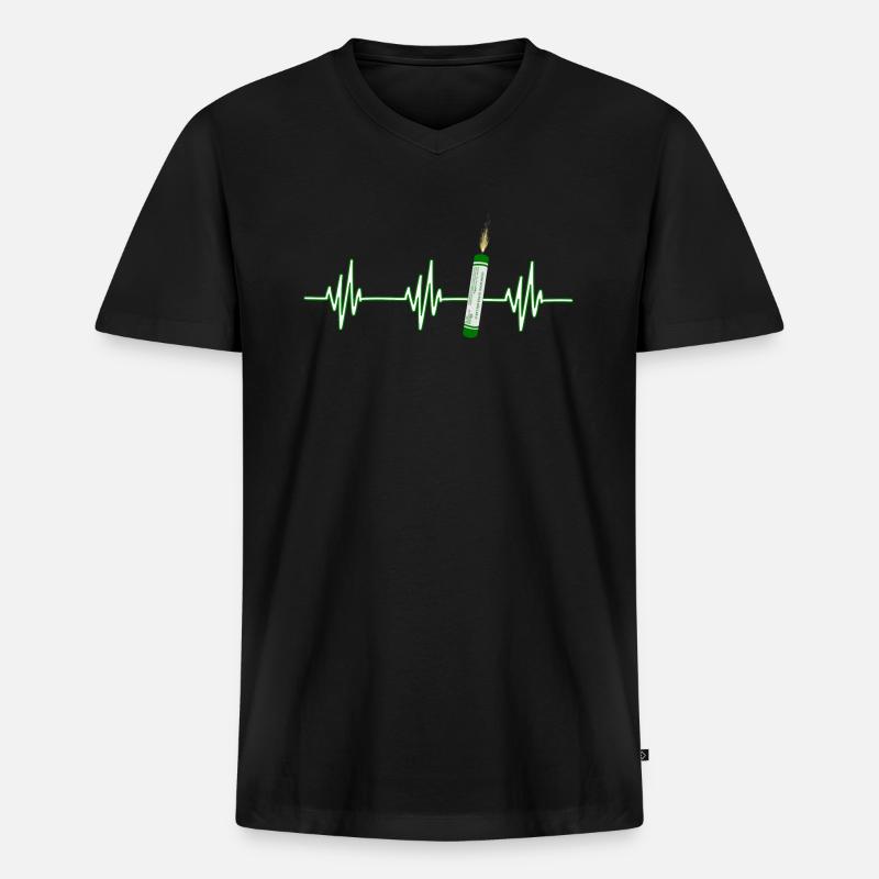 Heartbeat Pyro Cracker - Männer Premium Bio T-Shirt mit V-Ausschnitt - Schwarz