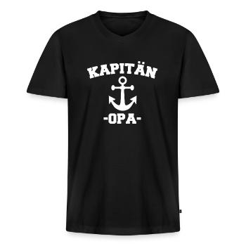 Captain Grandpa T-Shirt Kapitän Opa Großvater - Männer Premium Bio T-Shirt mit V-Ausschnitt - Schwarz - Vorne - Nico (187cm)