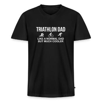 Papa de triathlon comme un père normal mais plus cool - T-shirt encolure en V Premium bio Homme - noir - Devant - Nico (187cm)