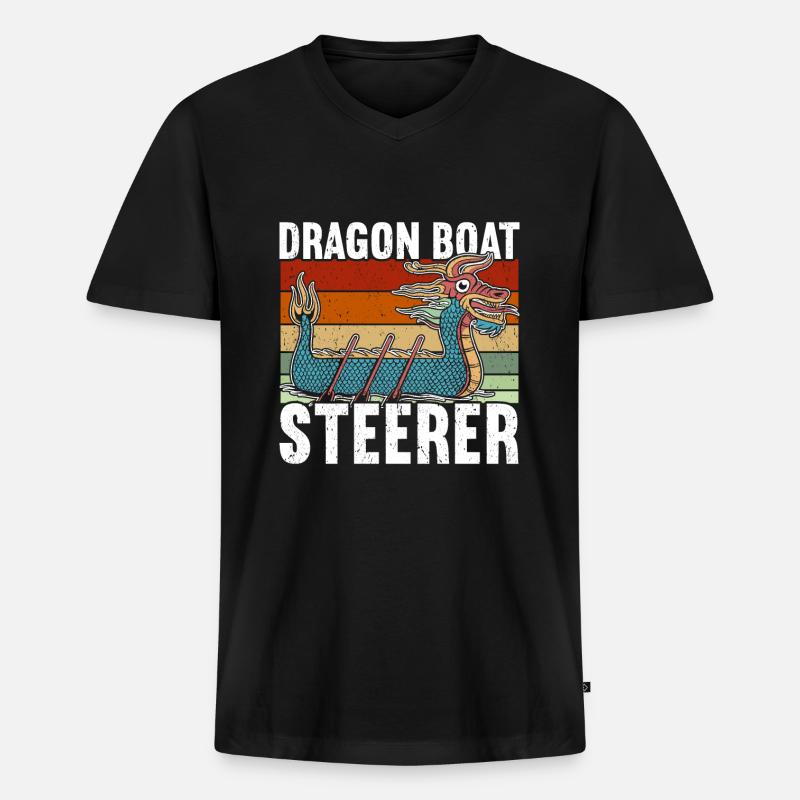 Drachenboot - Männer Premium Bio T-Shirt mit V-Ausschnitt - Schwarz