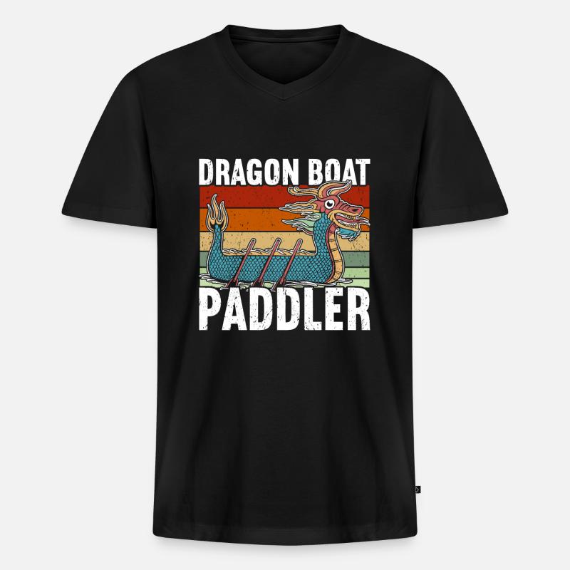 Drachenboot - Männer Premium Bio T-Shirt mit V-Ausschnitt - Schwarz