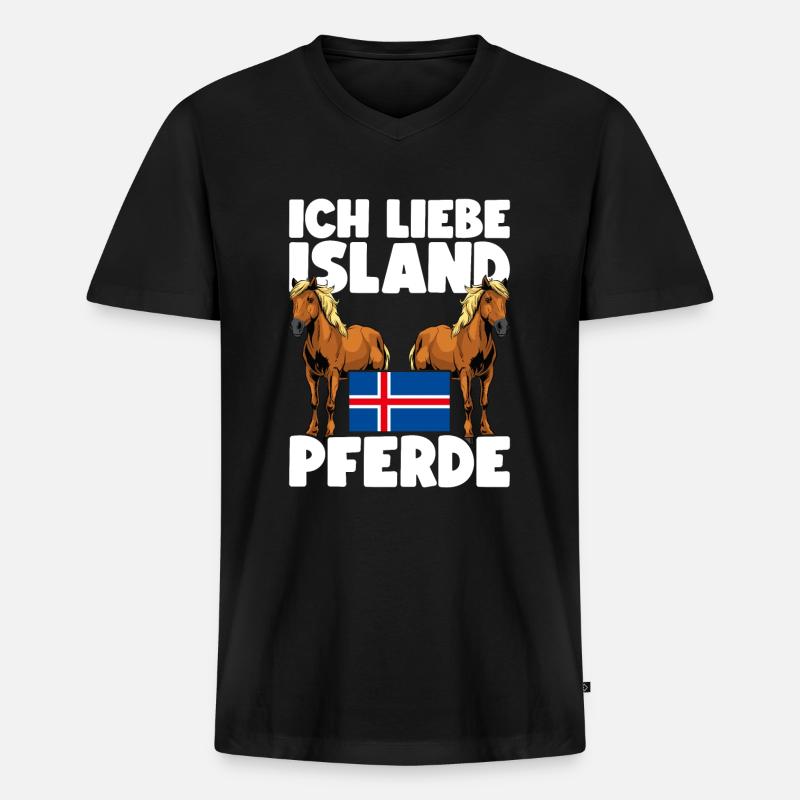Islandpferd Island Pferde - Männer Premium Bio T-Shirt mit V-Ausschnitt - Schwarz