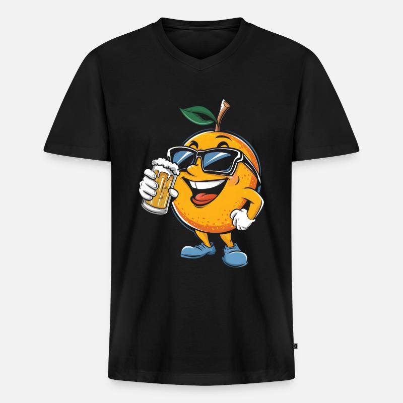 Orange Bier - Männer Premium Bio T-Shirt mit V-Ausschnitt - Schwarz