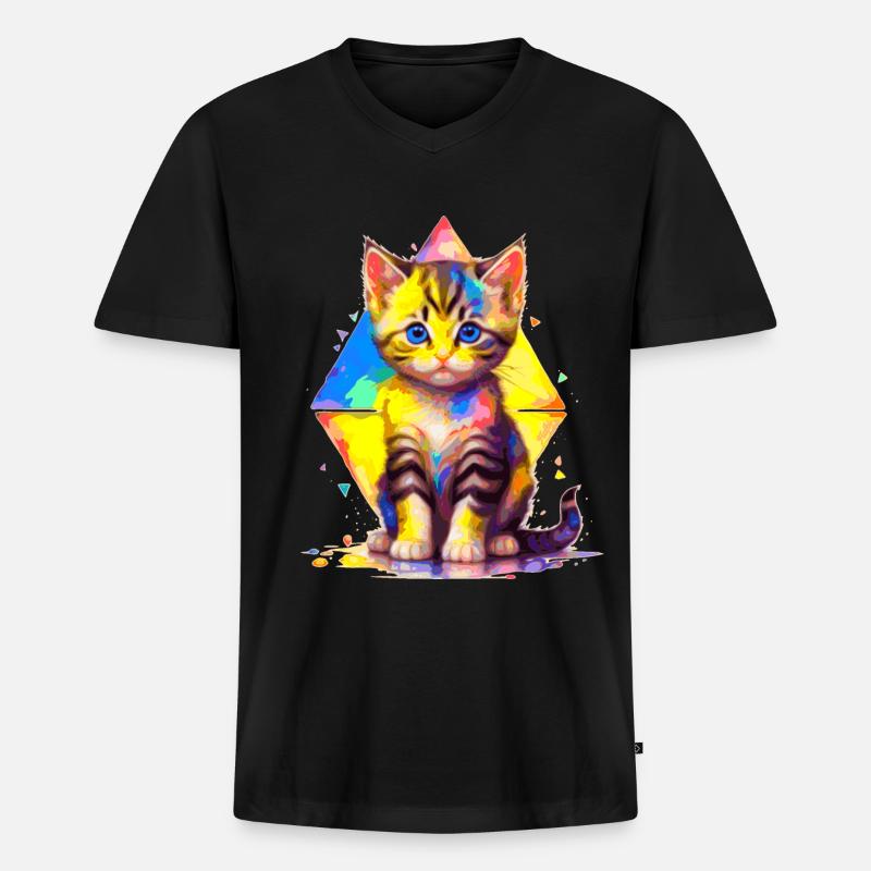Regenbogen-Kätzchen - mit Geometrien bemalt - Männer Premium Bio T-Shirt mit V-Ausschnitt - Schwarz