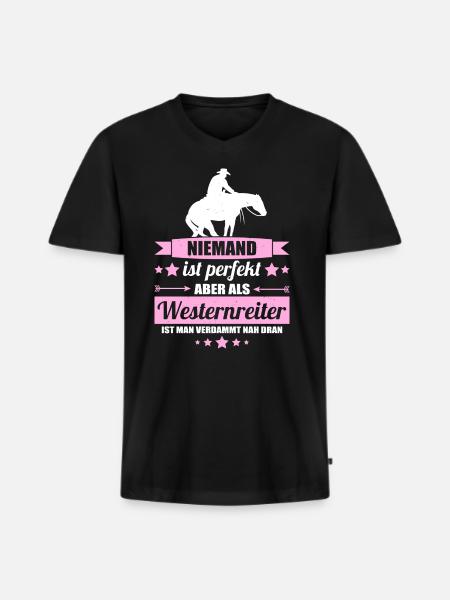 Westernreiter - Männer Premium Bio T-Shirt mit V-Ausschnitt - Schwarz