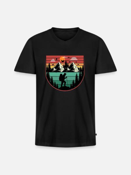 Hiking retro sunset hikers Wanderer - Men's Premium Organic T-shirt with V-neck - black