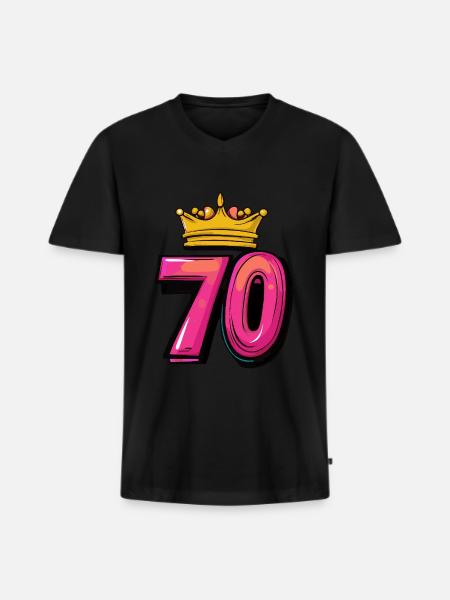 70 Number Crown - Men's Premium Organic T-shirt with V-neck - black