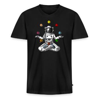 Raumfahrt-Astronaut Zen Yoga Meditation Cosmic Planet - Männer Premium Bio T-Shirt mit V-Ausschnitt - Schwarz - Vorne - Nico (187cm)
