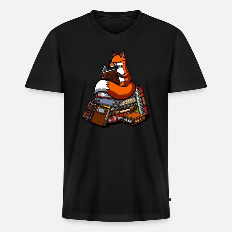 Nettes Fox-Buch-Lesetier - Männer Premium Bio T-Shirt mit V-Ausschnitt - Schwarz