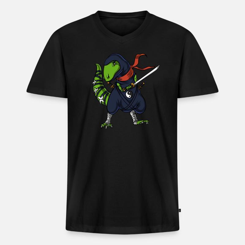 T-Rex Dinosaurier Ninja Krieger Samurai - Männer Premium Bio T-Shirt mit V-Ausschnitt - Schwarz