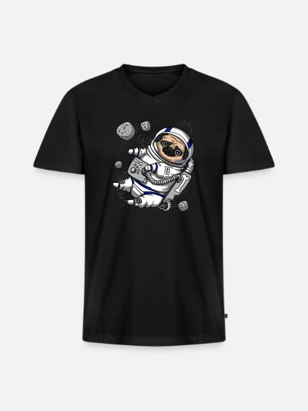 Pug Dog Space Astronaut Pet - Men's Premium Organic T-shirt with V-neck - black