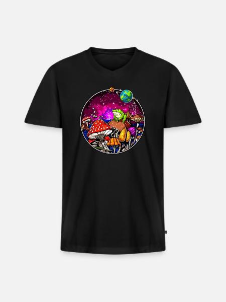 Psychedelic Magic Mushrooms Hallucinogenic Frog - Men's Premium Organic T-shirt with V-neck - black
