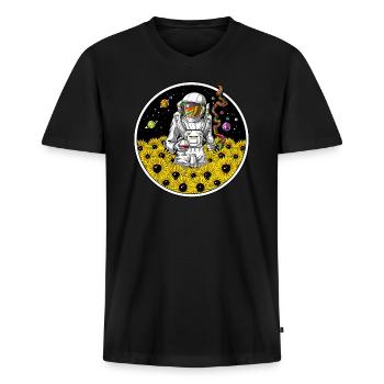 Astronauten-psychedelische Sonnenblume - Männer Premium Bio T-Shirt mit V-Ausschnitt - Schwarz - Vorne - Nico (187cm)