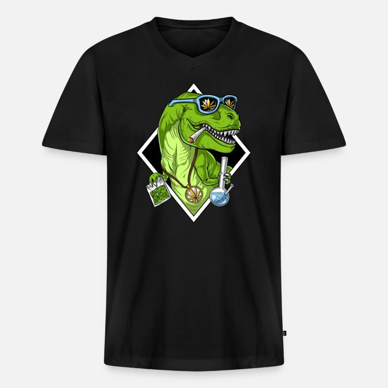 T Rex Dinosaurier Unkraut - Männer Premium Bio T-Shirt mit V-Ausschnitt - Schwarz